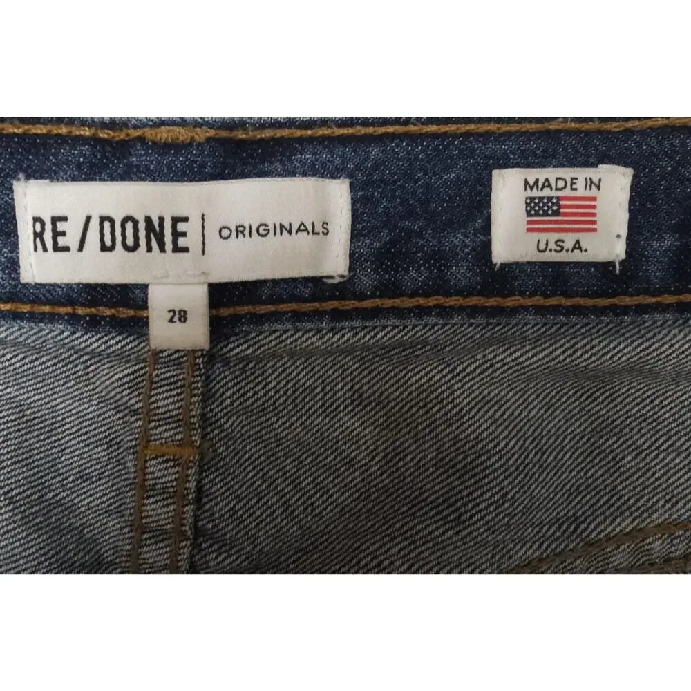 Re/Done Original Womens high rise Ankle Crop Stretch button fly jeans 28(29×27)
